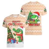 Crocodile Snappy Christmas Women V-Neck T-Shirt Cute Alligator Holiday Tree Cartoon Design - Wonder Print Shop