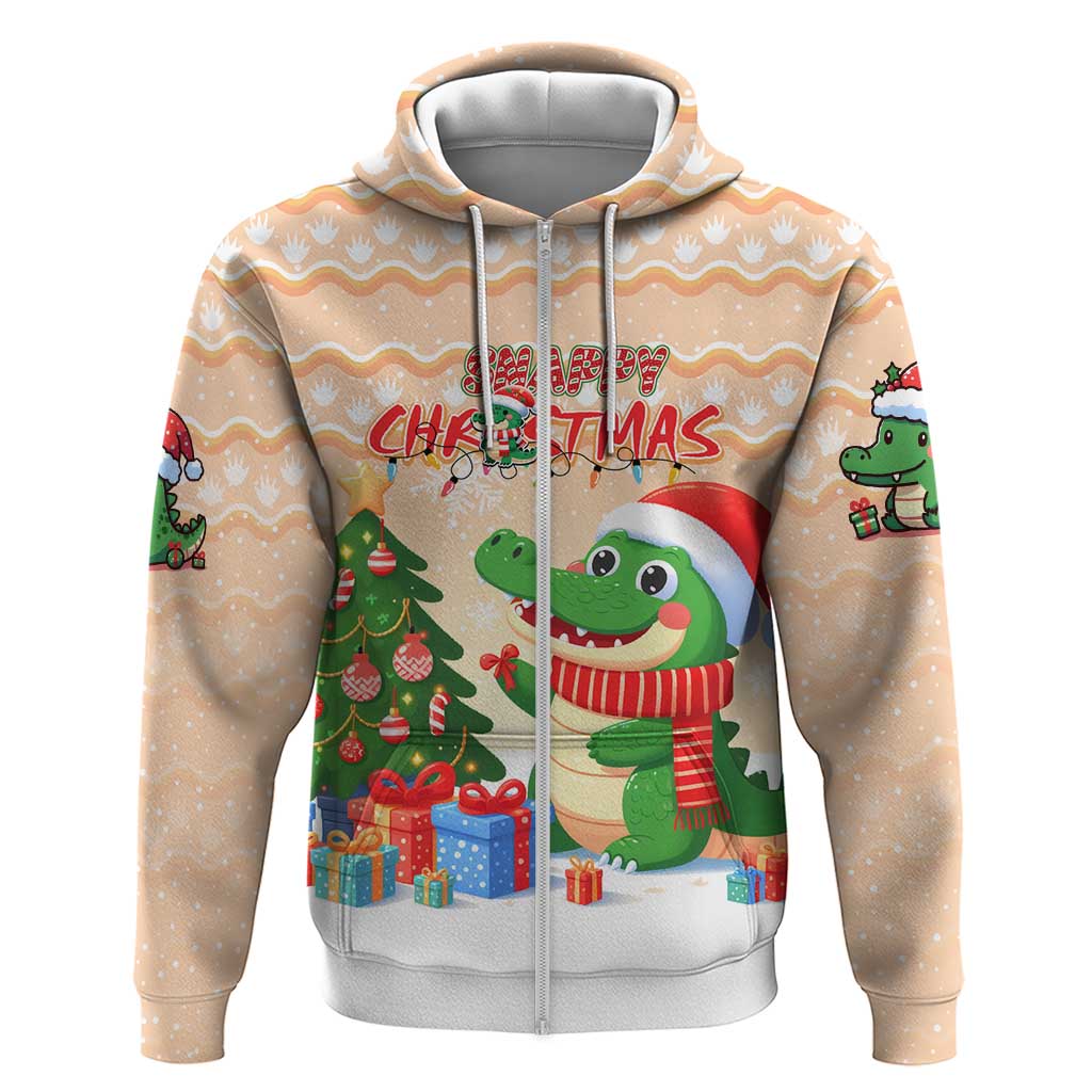 Crocodile Snappy Christmas Zip Hoodie Cute Alligator Holiday Tree Cartoon Design - Wonder Print Shop