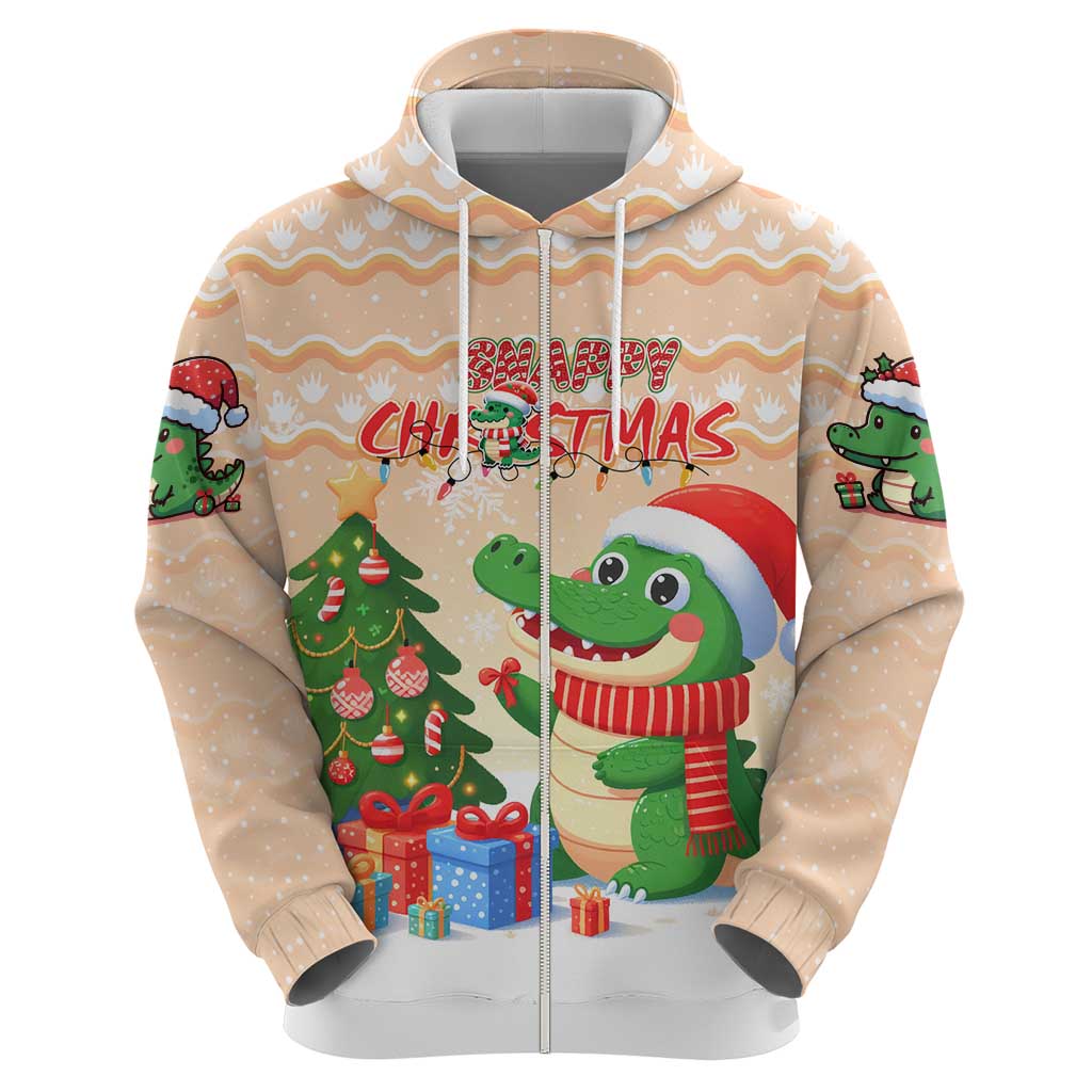 Crocodile Snappy Christmas Zip Hoodie Cute Alligator Holiday Tree Cartoon Design - Wonder Print Shop