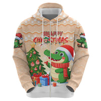 Crocodile Snappy Christmas Zip Hoodie Cute Alligator Holiday Tree Cartoon Design - Wonder Print Shop