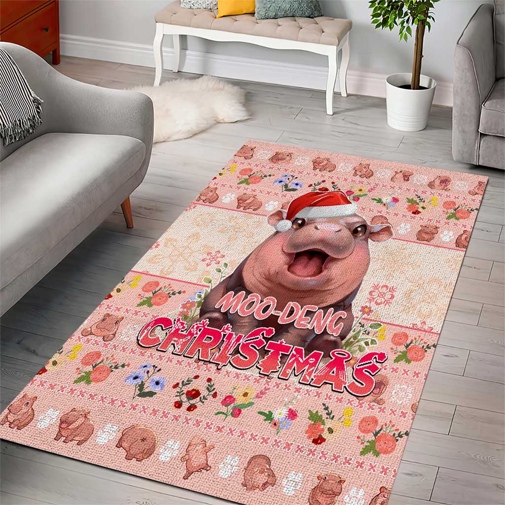 Moodeng Christmas Area Rug Cute Hippo Holiday with Pastel Floral Festive Vibes - Wonder Print Shop