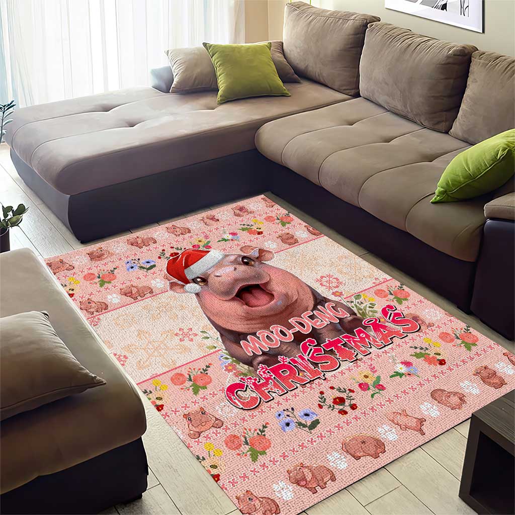 Moodeng Christmas Area Rug Cute Hippo Holiday with Pastel Floral Festive Vibes - Wonder Print Shop