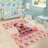 Moodeng Christmas Area Rug Cute Hippo Holiday with Pastel Floral Festive Vibes - Wonder Print Shop