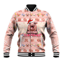 Moodeng Christmas Baseball Jacket Cute Hippo Holiday with Pastel Floral Festive Vibes - Wonder Print Shop