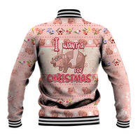 Moodeng Christmas Baseball Jacket Cute Hippo Holiday with Pastel Floral Festive Vibes - Wonder Print Shop