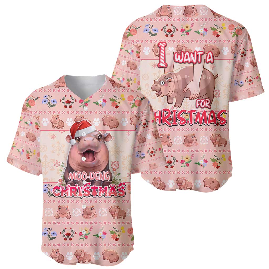 Moodeng Christmas Baseball Jersey Cute Hippo Holiday with Pastel Floral Festive Vibes - Wonder Print Shop