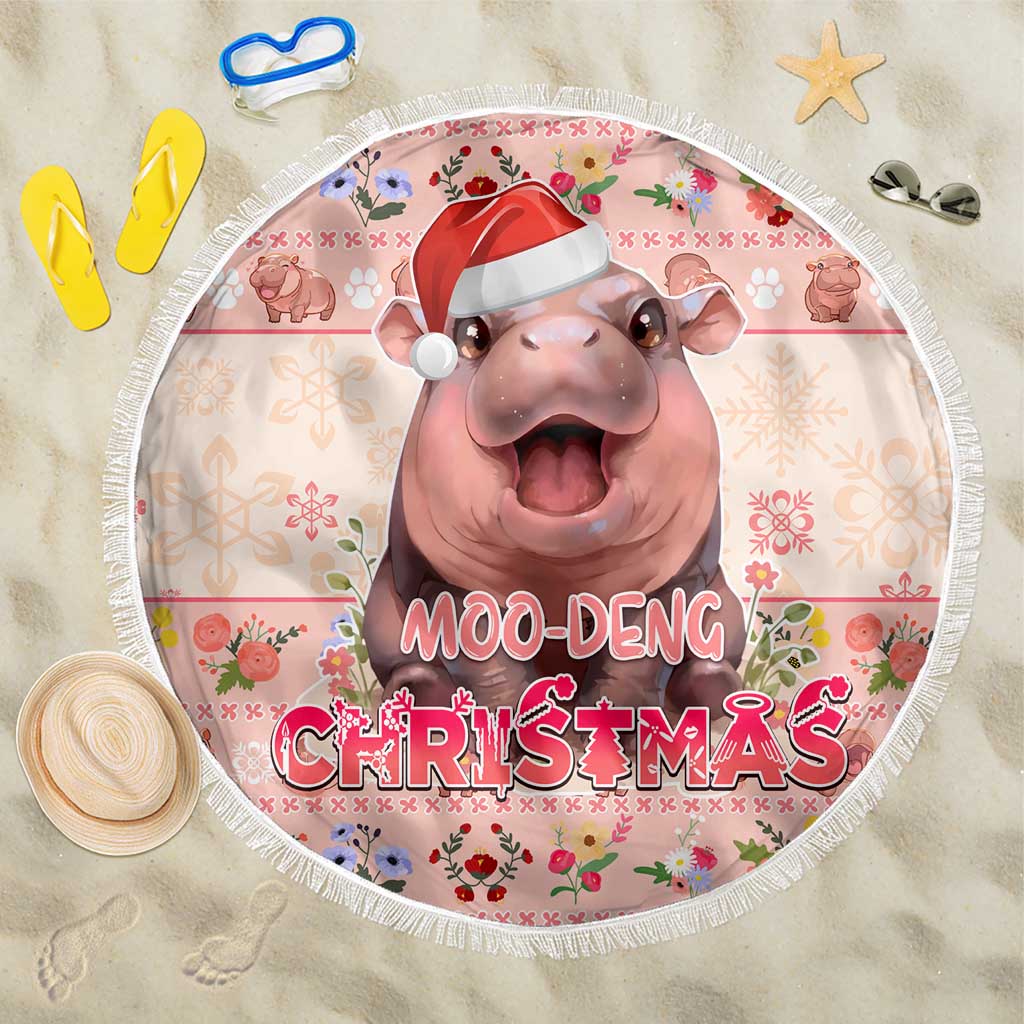Moodeng Christmas Beach Blanket Cute Hippo Holiday with Pastel Floral Festive Vibes - Wonder Print Shop
