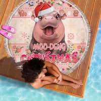 Moodeng Christmas Beach Blanket Cute Hippo Holiday with Pastel Floral Festive Vibes - Wonder Print Shop