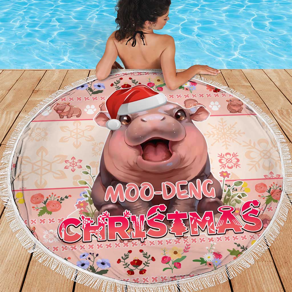 Moodeng Christmas Beach Blanket Cute Hippo Holiday with Pastel Floral Festive Vibes - Wonder Print Shop