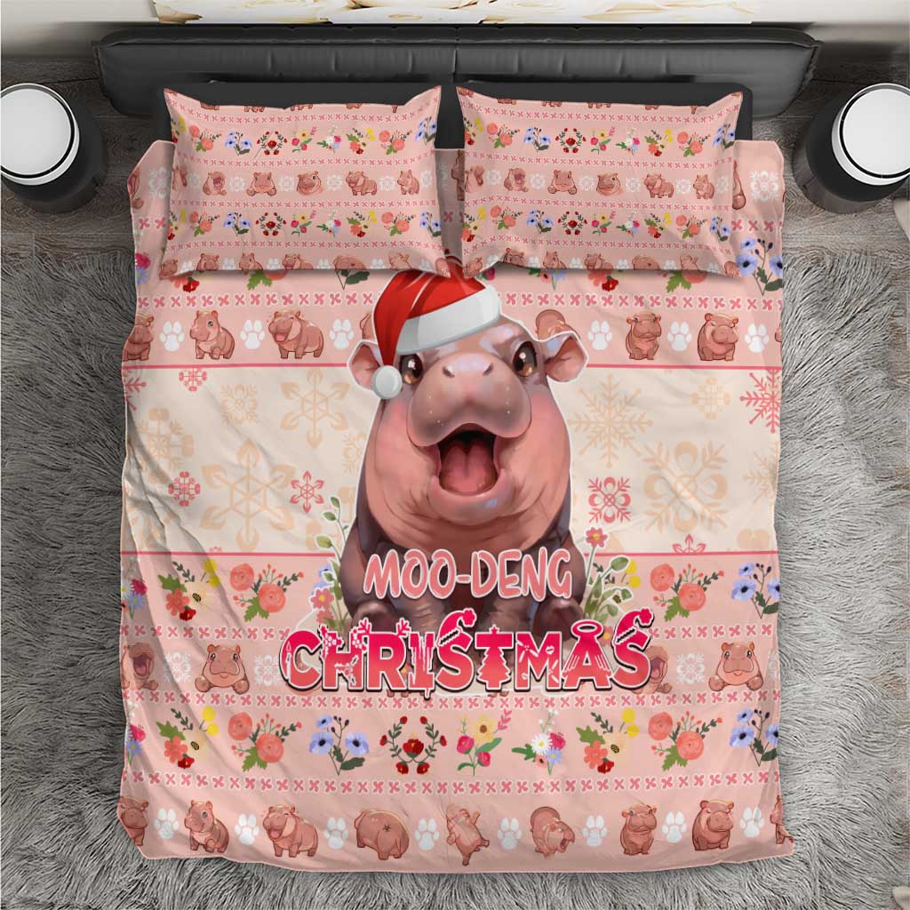 Moodeng Christmas Bedding Set Cute Hippo Holiday with Pastel Floral Festive Vibes - Wonder Print Shop