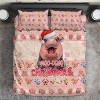 Moodeng Christmas Bedding Set Cute Hippo Holiday with Pastel Floral Festive Vibes - Wonder Print Shop