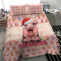 Moodeng Christmas Bedding Set Cute Hippo Holiday with Pastel Floral Festive Vibes - Wonder Print Shop