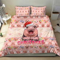 Moodeng Christmas Bedding Set Cute Hippo Holiday with Pastel Floral Festive Vibes - Wonder Print Shop