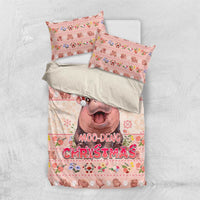 Moodeng Christmas Bedding Set Cute Hippo Holiday with Pastel Floral Festive Vibes - Wonder Print Shop