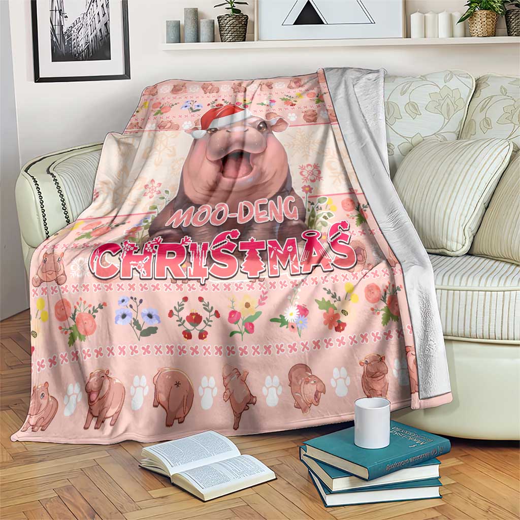 Moodeng Christmas Blanket Cute Hippo Holiday with Pastel Floral Festive Vibes - Wonder Print Shop