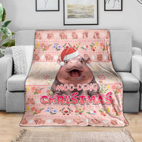 Moodeng Christmas Blanket Cute Hippo Holiday with Pastel Floral Festive Vibes - Wonder Print Shop