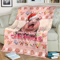 Moodeng Christmas Blanket Cute Hippo Holiday with Pastel Floral Festive Vibes - Wonder Print Shop