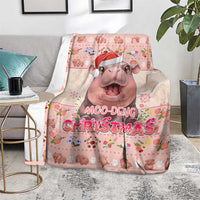 Moodeng Christmas Blanket Cute Hippo Holiday with Pastel Floral Festive Vibes - Wonder Print Shop