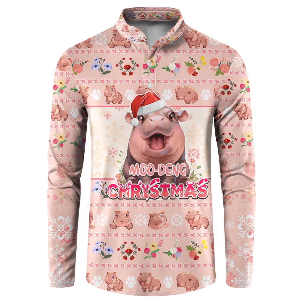 Moodeng Christmas Button Sweatshirt Cute Hippo Holiday with Pastel Floral Festive Vibes - Wonder Print Shop
