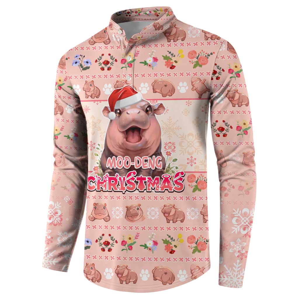 Moodeng Christmas Button Sweatshirt Cute Hippo Holiday with Pastel Floral Festive Vibes - Wonder Print Shop