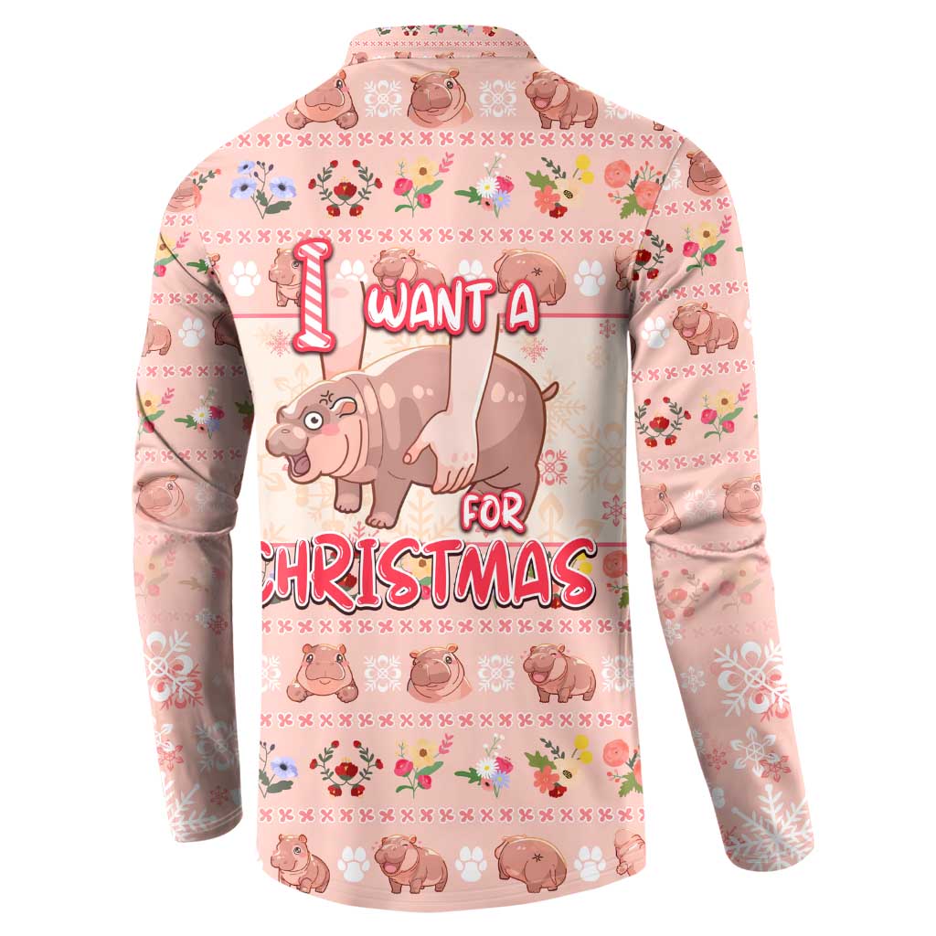 Moodeng Christmas Button Sweatshirt Cute Hippo Holiday with Pastel Floral Festive Vibes - Wonder Print Shop