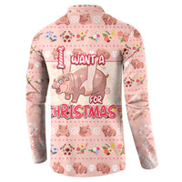 Moodeng Christmas Button Sweatshirt Cute Hippo Holiday with Pastel Floral Festive Vibes - Wonder Print Shop