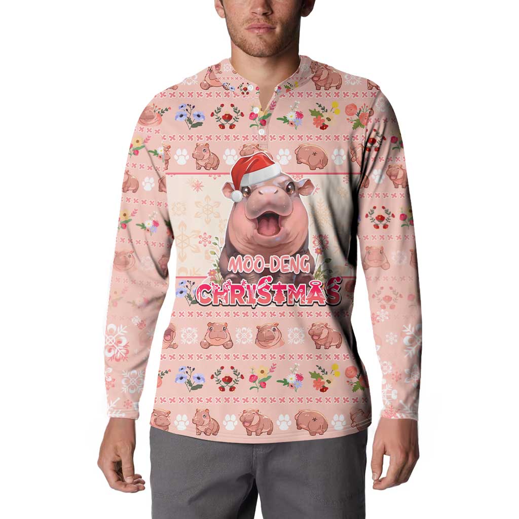 Moodeng Christmas Button Sweatshirt Cute Hippo Holiday with Pastel Floral Festive Vibes - Wonder Print Shop