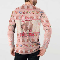 Moodeng Christmas Button Sweatshirt Cute Hippo Holiday with Pastel Floral Festive Vibes - Wonder Print Shop