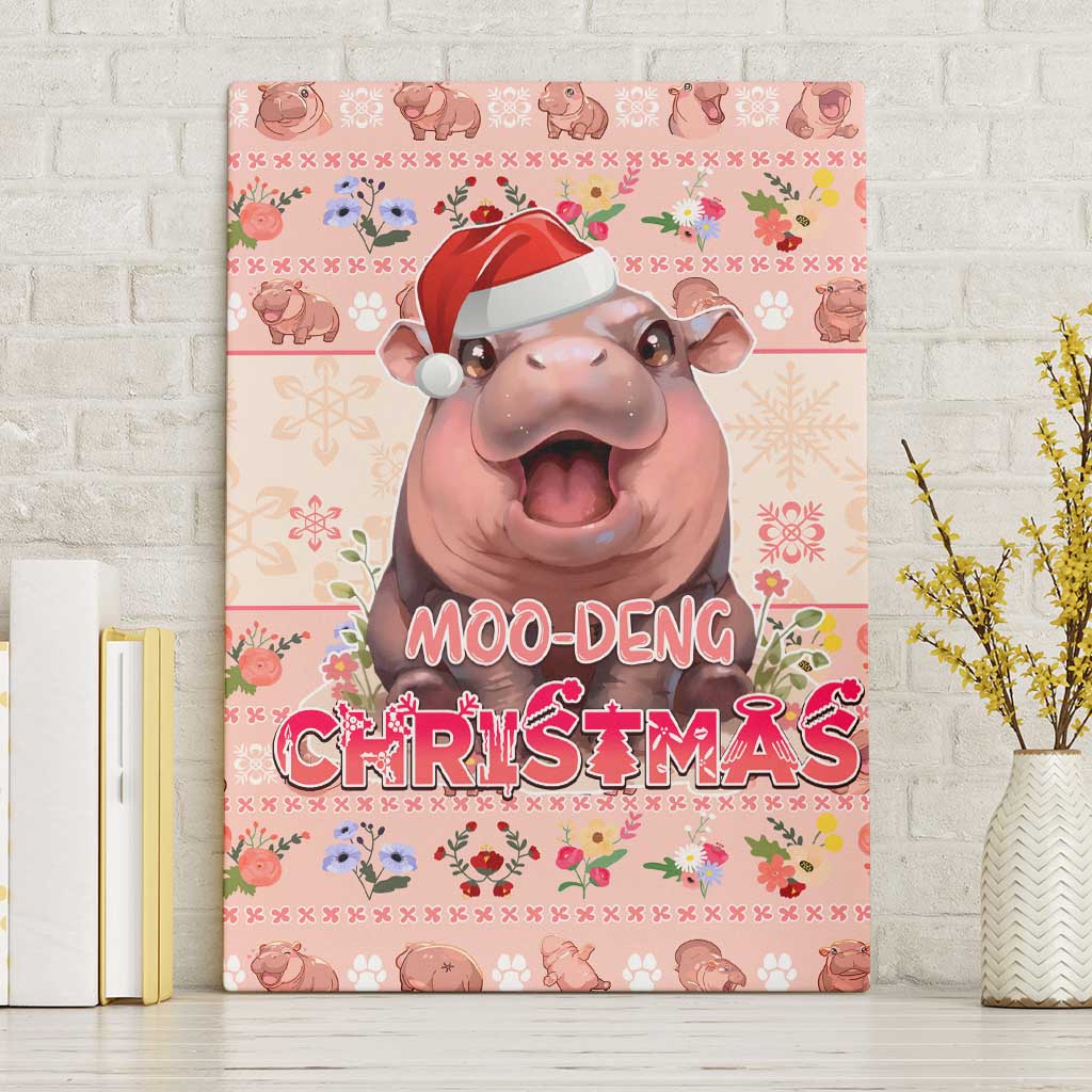 Moodeng Christmas Canvas Wall Art Cute Hippo Holiday with Pastel Floral Festive Vibes - Wonder Print Shop