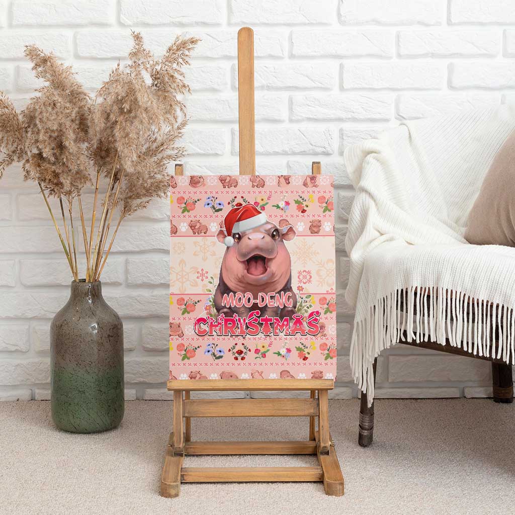 Moodeng Christmas Canvas Wall Art Cute Hippo Holiday with Pastel Floral Festive Vibes - Wonder Print Shop
