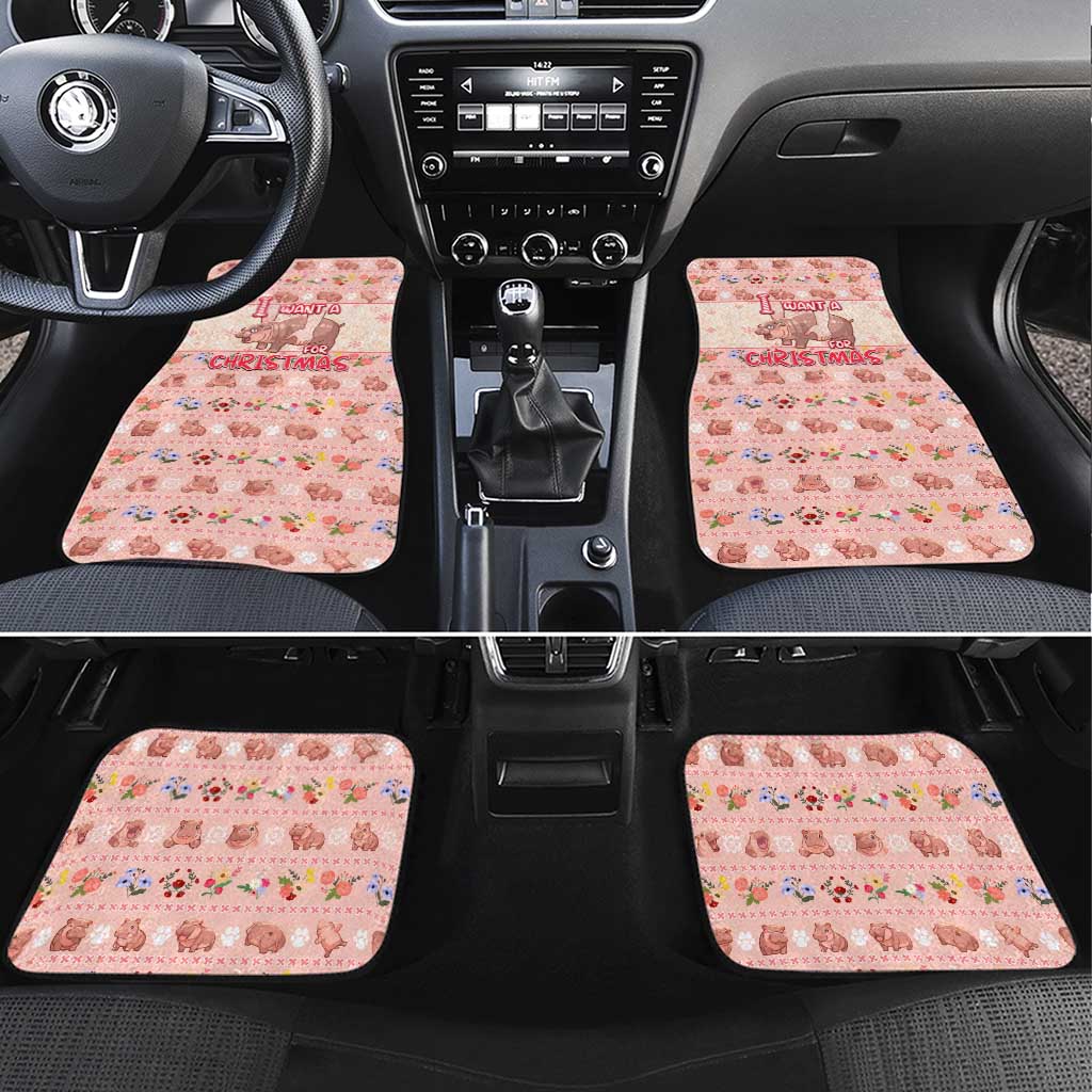 Moodeng Christmas Car Mats Cute Hippo Holiday with Pastel Floral Festive Vibes - Wonder Print Shop