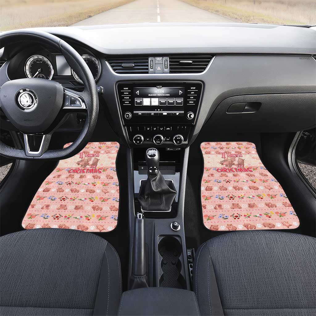 Moodeng Christmas Car Mats Cute Hippo Holiday with Pastel Floral Festive Vibes - Wonder Print Shop