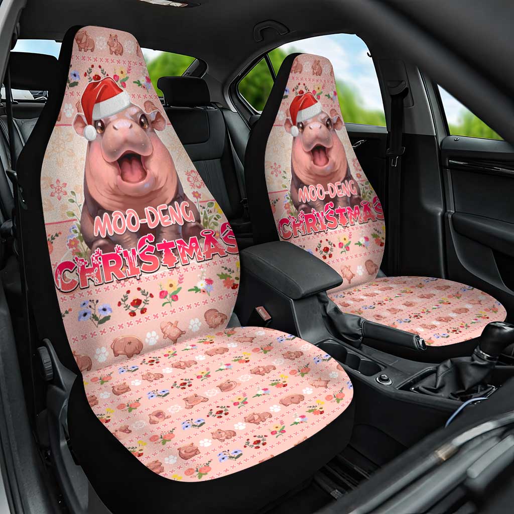 Moodeng Christmas Car Seat Cover Cute Hippo Holiday with Pastel Floral Festive Vibes - Wonder Print Shop