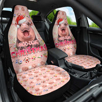 Moodeng Christmas Car Seat Cover Cute Hippo Holiday with Pastel Floral Festive Vibes - Wonder Print Shop
