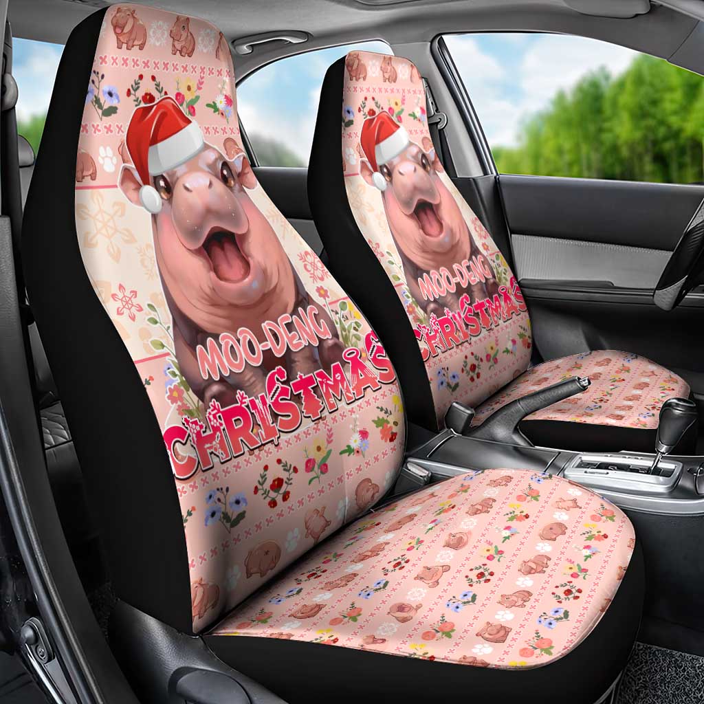 Moodeng Christmas Car Seat Cover Cute Hippo Holiday with Pastel Floral Festive Vibes - Wonder Print Shop