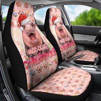Moodeng Christmas Car Seat Cover Cute Hippo Holiday with Pastel Floral Festive Vibes - Wonder Print Shop