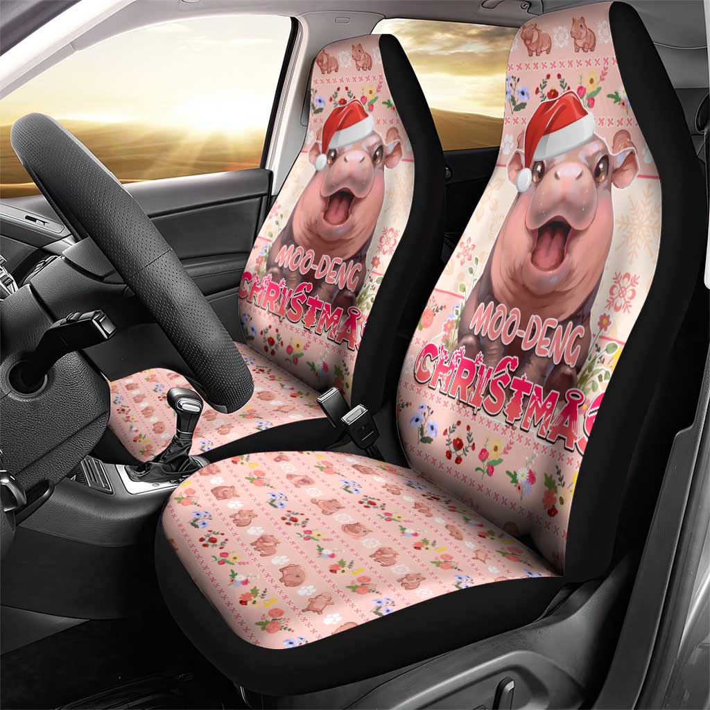 Moodeng Christmas Car Seat Cover Cute Hippo Holiday with Pastel Floral Festive Vibes - Wonder Print Shop