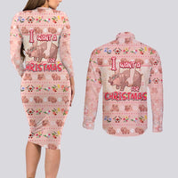 Moodeng Christmas Couples Matching Long Sleeve Bodycon Dress and Long Sleeve Button Shirt Cute Hippo Holiday with Pastel Floral Festive Vibes - Wonder Print Shop