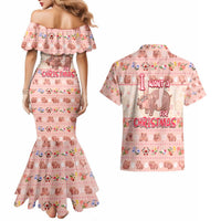 Moodeng Christmas Couples Matching Mermaid Dress and Hawaiian Shirt Cute Hippo Holiday with Pastel Floral Festive Vibes - Wonder Print Shop