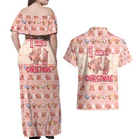 Moodeng Christmas Couples Matching Off Shoulder Maxi Dress and Hawaiian Shirt Cute Hippo Holiday with Pastel Floral Festive Vibes - Wonder Print Shop