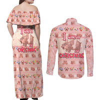 Moodeng Christmas Couples Matching Off Shoulder Maxi Dress and Long Sleeve Button Shirt Cute Hippo Holiday with Pastel Floral Festive Vibes - Wonder Print Shop