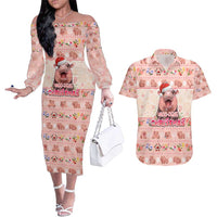 Moodeng Christmas Couples Matching Off The Shoulder Long Sleeve Dress and Hawaiian Shirt Cute Hippo Holiday with Pastel Floral Festive Vibes - Wonder Print Shop