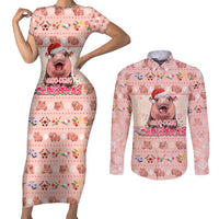 Moodeng Christmas Couples Matching Short Sleeve Bodycon Dress and Long Sleeve Button Shirt Cute Hippo Holiday with Pastel Floral Festive Vibes - Wonder Print Shop