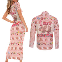 Moodeng Christmas Couples Matching Short Sleeve Bodycon Dress and Long Sleeve Button Shirt Cute Hippo Holiday with Pastel Floral Festive Vibes - Wonder Print Shop