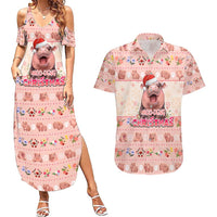 Moodeng Christmas Couples Matching Summer Maxi Dress and Hawaiian Shirt Cute Hippo Holiday with Pastel Floral Festive Vibes - Wonder Print Shop
