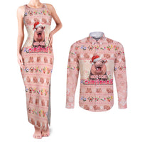 Moodeng Christmas Couples Matching Tank Maxi Dress and Long Sleeve Button Shirt Cute Hippo Holiday with Pastel Floral Festive Vibes - Wonder Print Shop