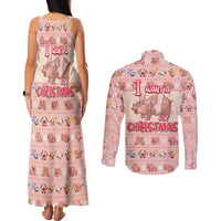 Moodeng Christmas Couples Matching Tank Maxi Dress and Long Sleeve Button Shirt Cute Hippo Holiday with Pastel Floral Festive Vibes - Wonder Print Shop