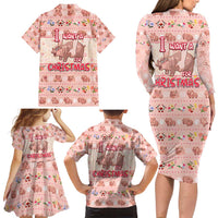 Moodeng Christmas Family Matching Long Sleeve Bodycon Dress and Hawaiian Shirt Cute Hippo Holiday with Pastel Floral Festive Vibes - Wonder Print Shop