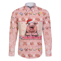 Moodeng Christmas Family Matching Long Sleeve Bodycon Dress and Hawaiian Shirt Cute Hippo Holiday with Pastel Floral Festive Vibes - Wonder Print Shop