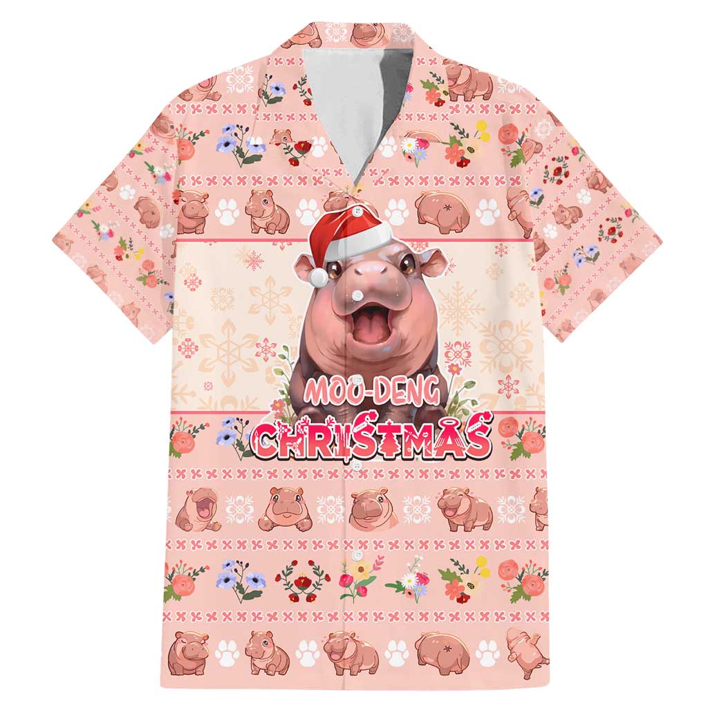Moodeng Christmas Family Matching Mermaid Dress and Hawaiian Shirt Cute Hippo Holiday with Pastel Floral Festive Vibes - Wonder Print Shop